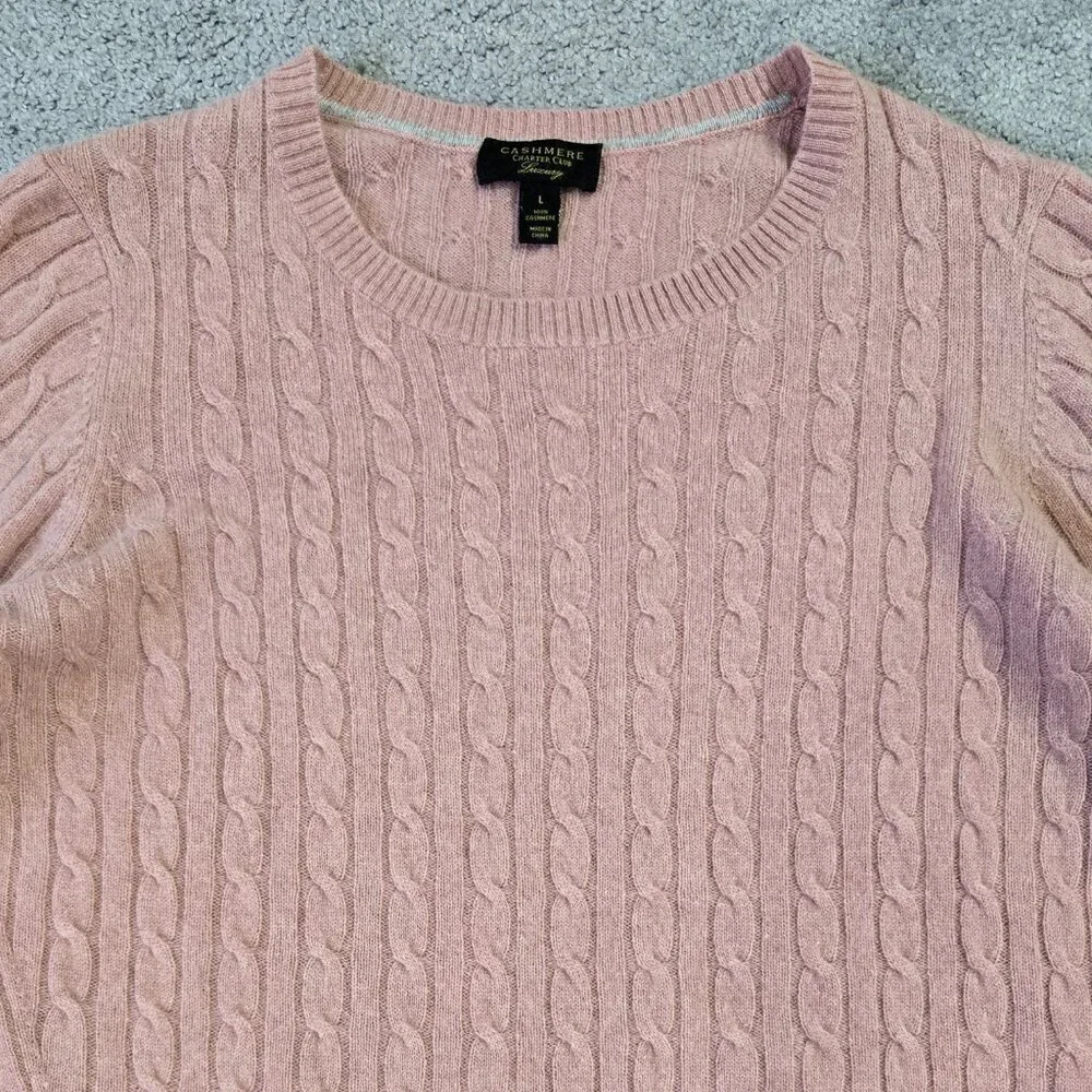 Charter Club Luxury 100% Cashmere Blush Pink Cable Knit Sweater Cozy Preppy